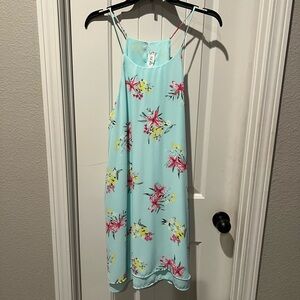 Blue, Pink Rose, yellow Floral Sleeveless Dress sz large women’s